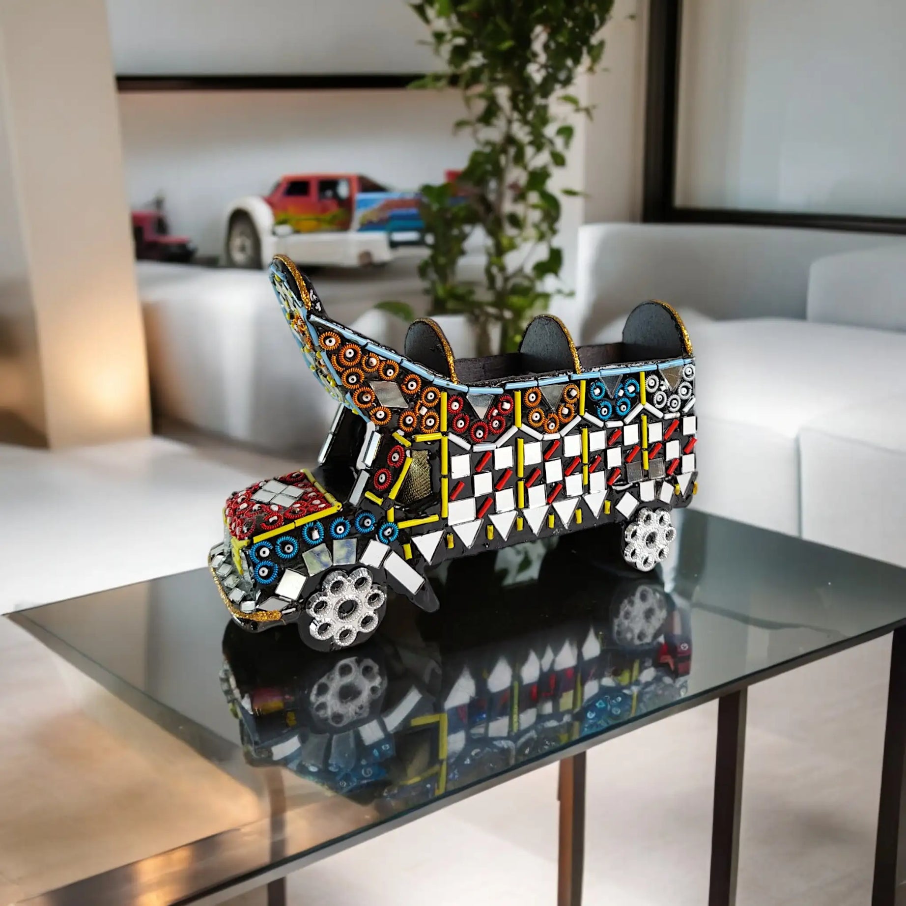 Miniature Pakistani Truck Art Model with Mirror Embellishments