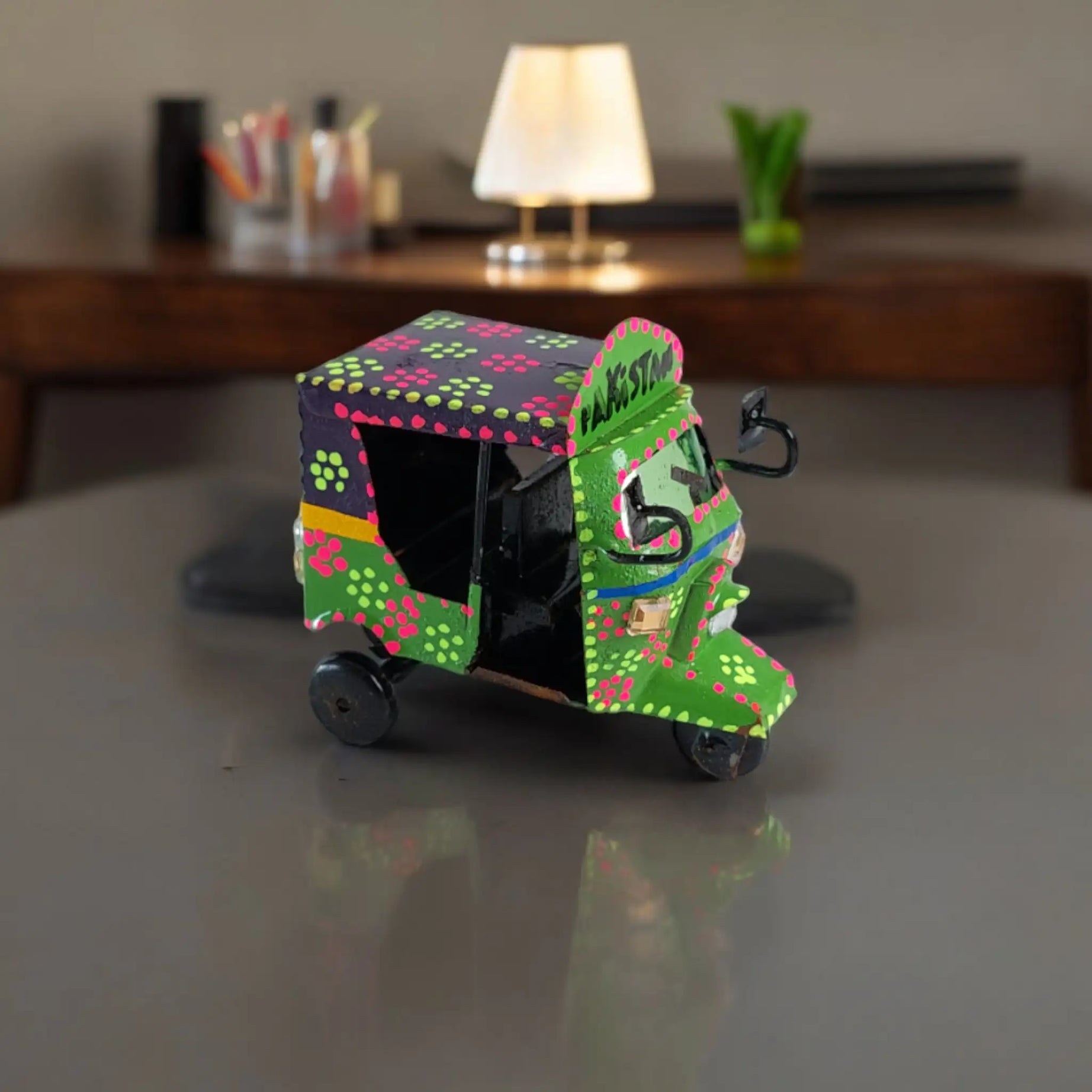 Handcrafted Green Pakistani Rickshaw Miniature