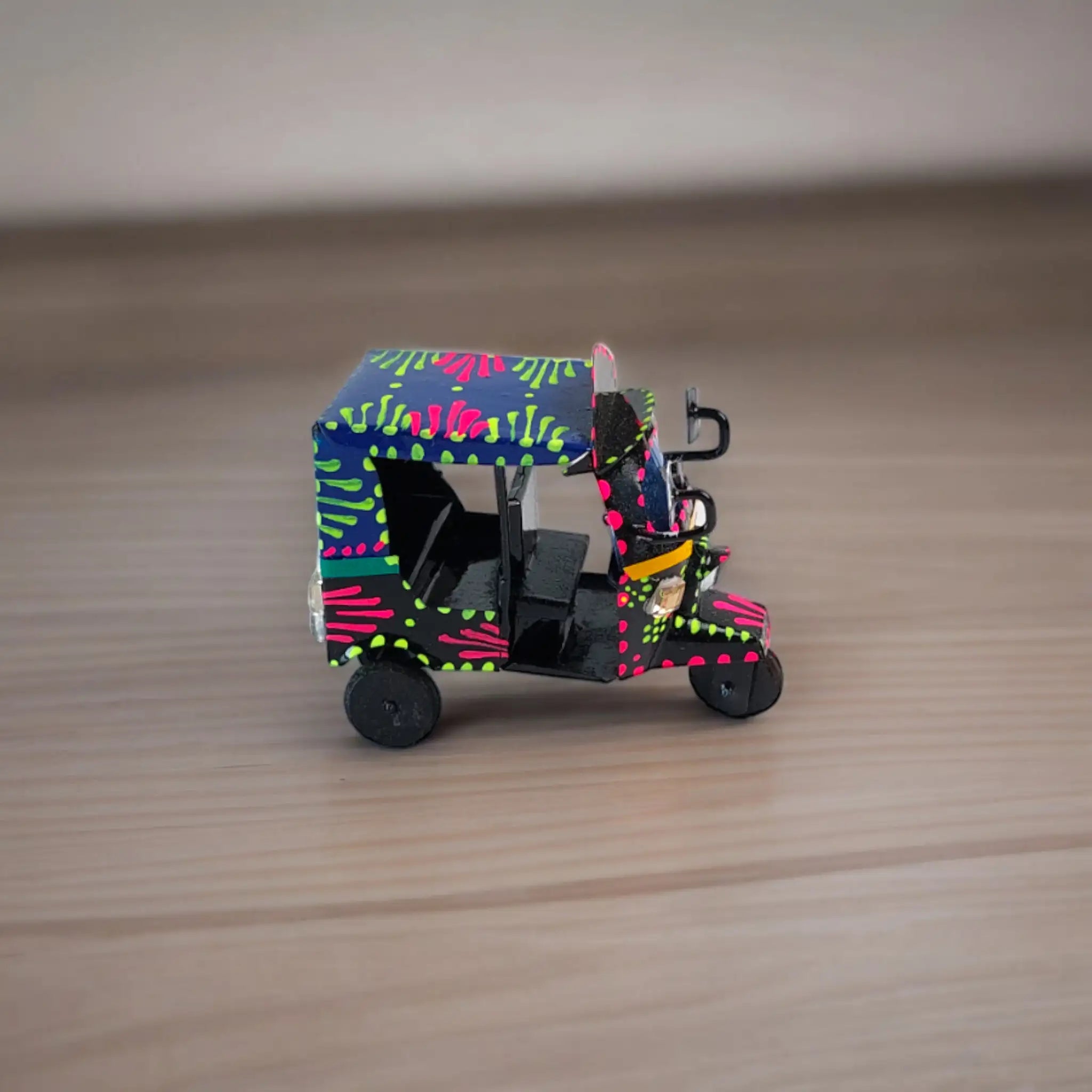 Black Pakistani Rickshaw Miniature with Neon Accents