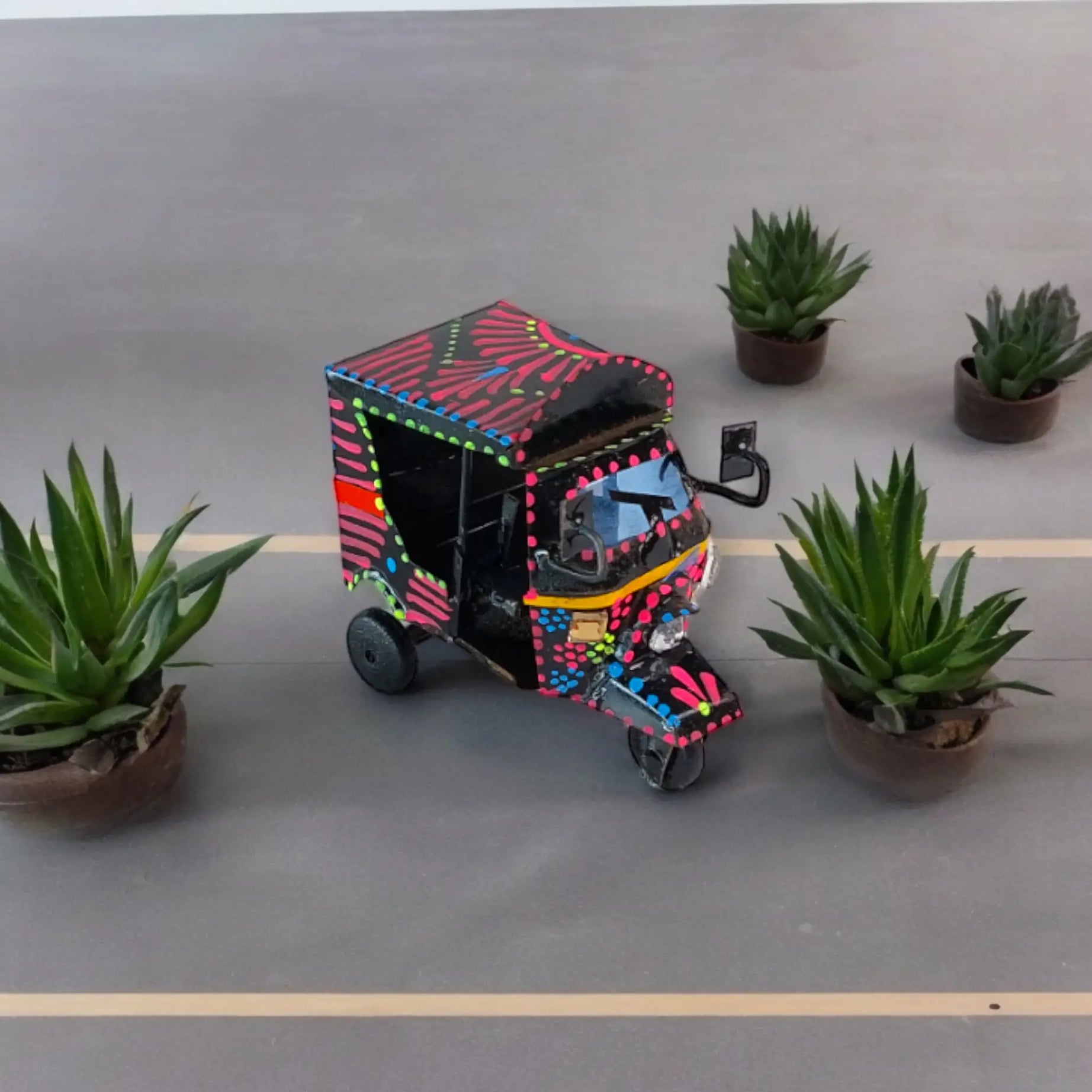 Hand-Painted Miniature Black Rickshaw