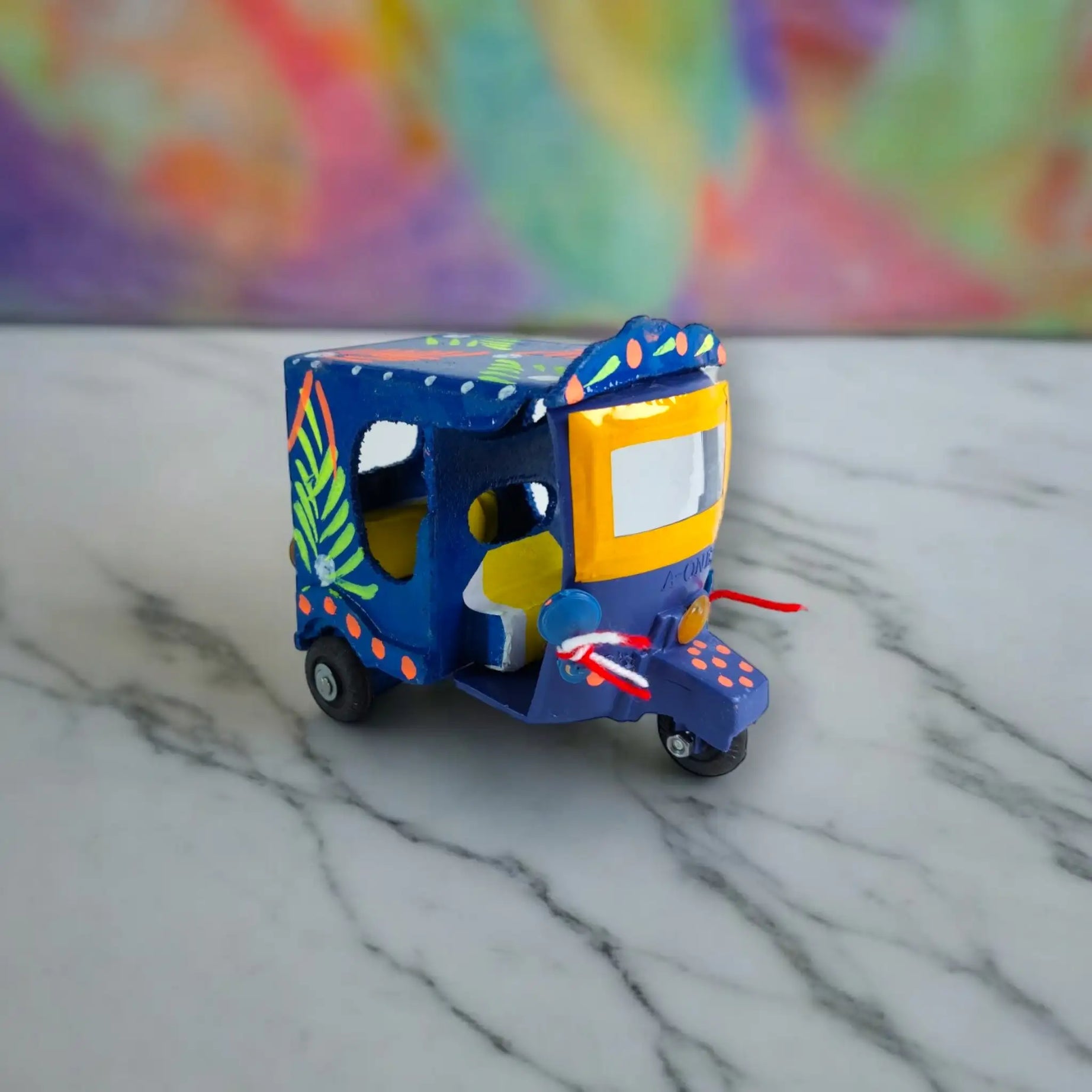 Vibrant Blue Hand-painted Rickshaw Miniature Model